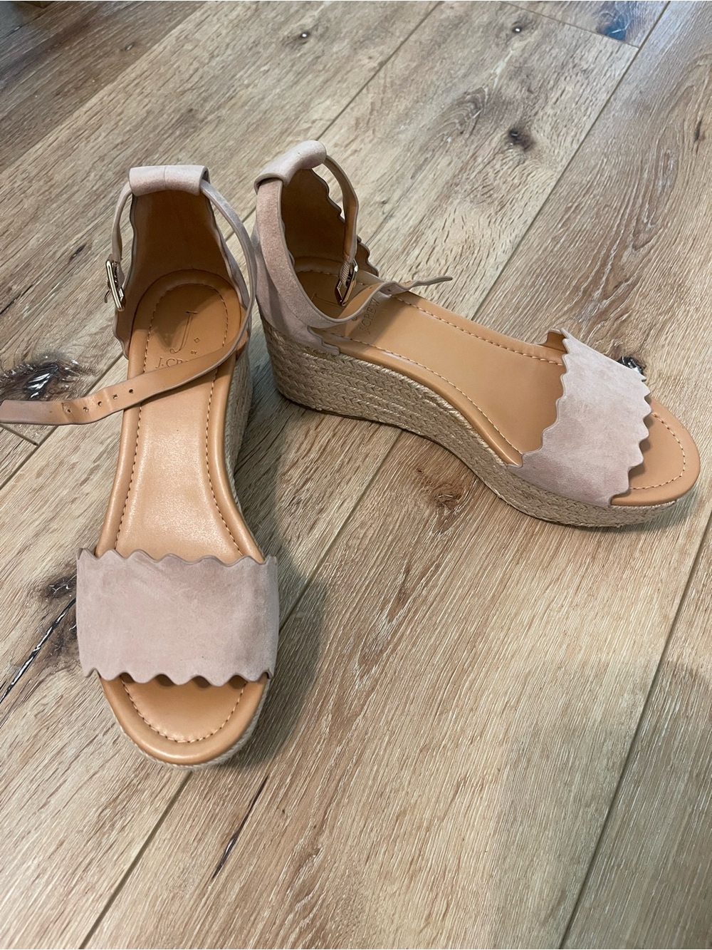 J.Crew Suede Scallop Espadrille Wedge Sandals - Blush